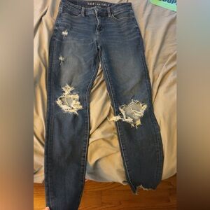 American Eagle Outfitters Women's Ripped Dark Blue Skinny Jeans